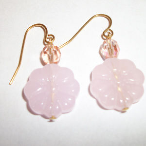 HANDMADE in USA Rose quartz  earrings Gold plate